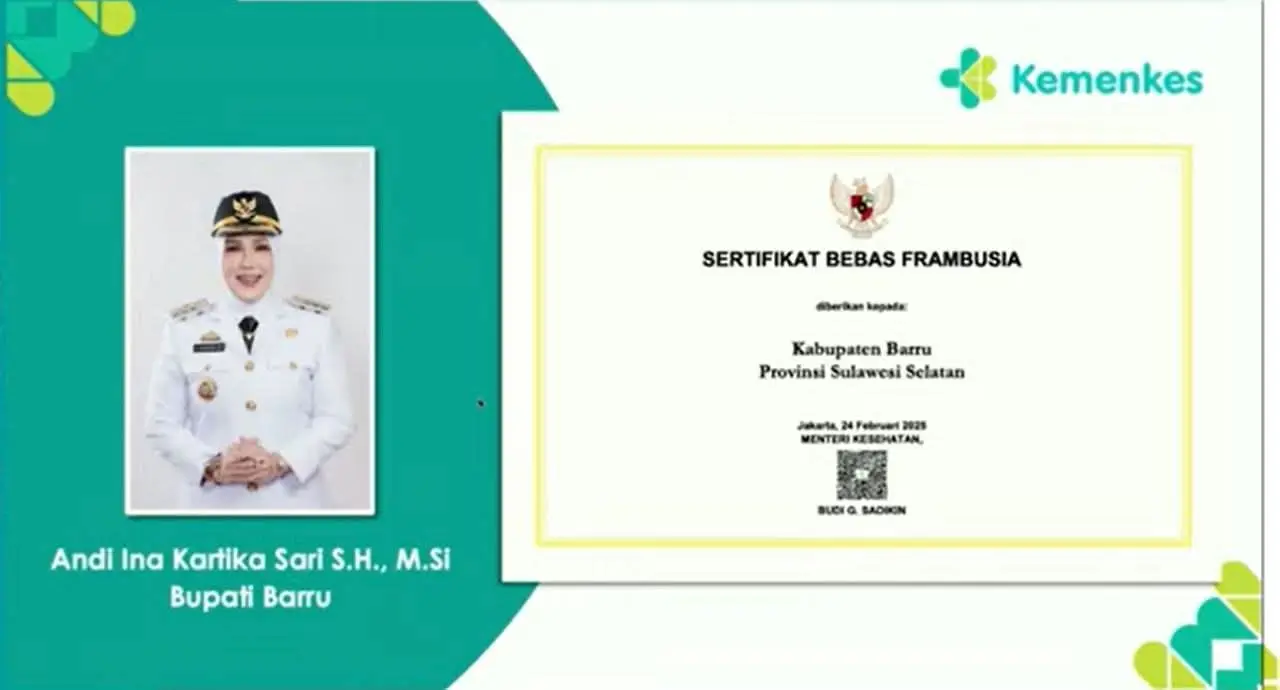 Kabupaten Barru Raih Sertifikat Bebas Frambusia Dari Kemenkes RI
